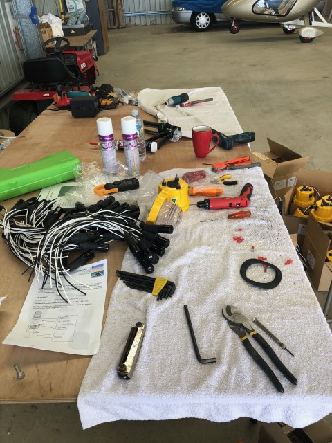 Work bench with new LED units under construction