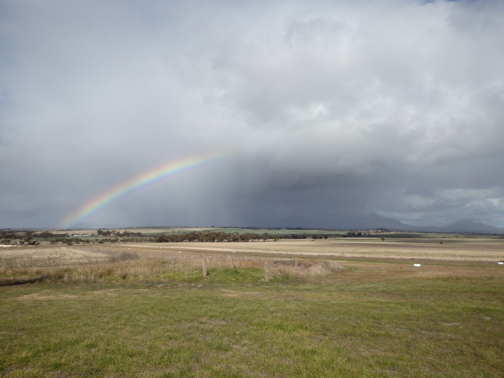 Rainstorm on departure. We waited and diverted around this storm, turned left instead of right and flew right around the Stirling Ranges, along the southside and headed back to Denmark.