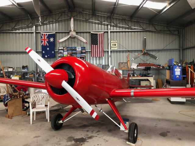 Front view in the hangar showing off IO320 and new cowling